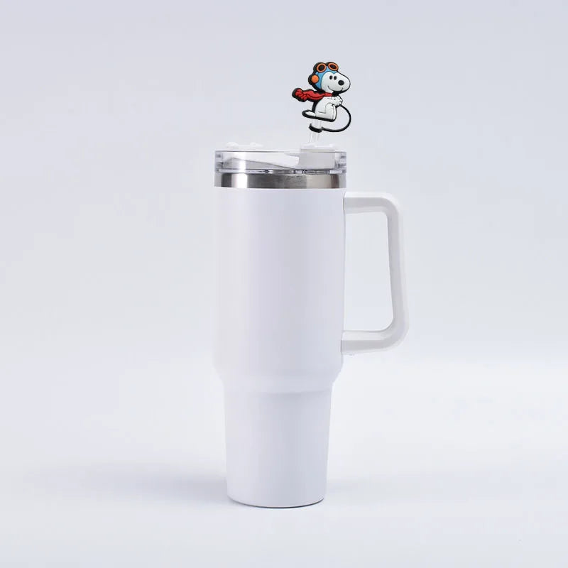 1-12PCS Cute  Snoopy Straw Cover Cap with 30&40Oz Cup10Mm Straw Toppers Reusable Dust-Proof Straw Caps Cartoon Drink Stra
